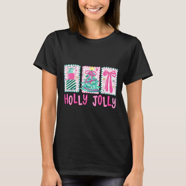 Camiseta Preppy Holly Xmas Jolly Coquette Bow Christmas Tre (Anverso)