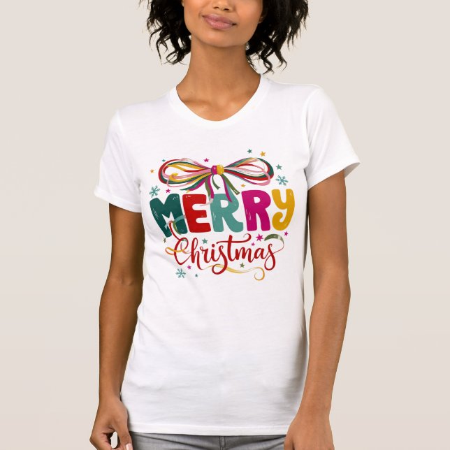 Camiseta Preppy Merry Christmas Coquette Bow Xmas (Anverso)