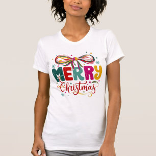 Camiseta Preppy Merry Christmas Coquette Lazo de Navidad 