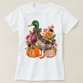 Camiseta Preppy Otoño Pato Silvestre Leopardo Lazo Calabaza