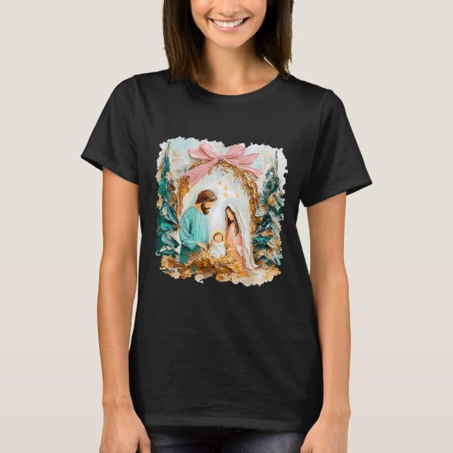 Camiseta Preppy Painted Christian Nativity Scene God Faith  (Anverso)