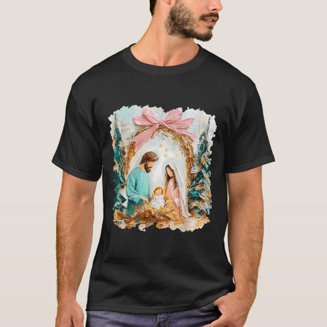 Camiseta Preppy Painted Christian Nativity Scene God Faith  (Anverso)
