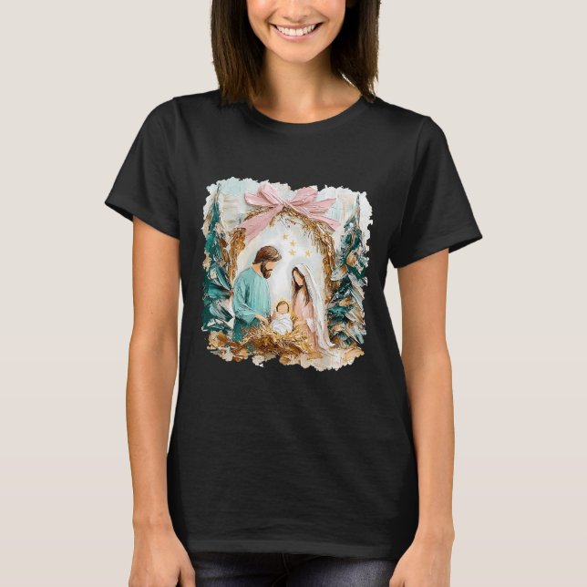 Camiseta Preppy Painted Christian Nativity Scene God Faith  (Anverso)