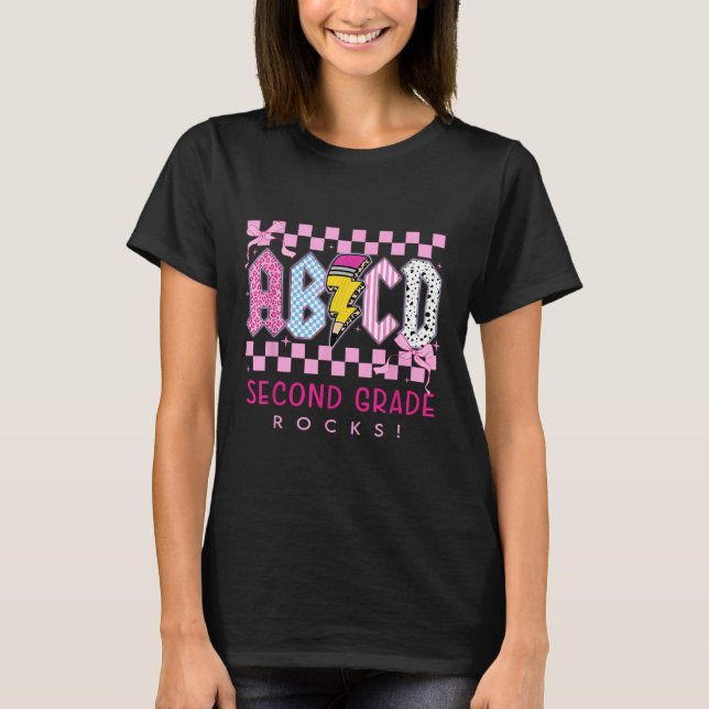 Camiseta Preppy Pink Bow Abcd Second Grade Rocks Pencil Lig (Anverso)