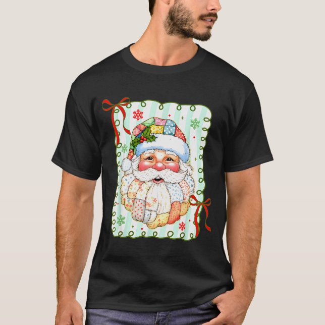 Camiseta Preppy Santa Claus Christmas Patchwork Santa Xmas  (Anverso)