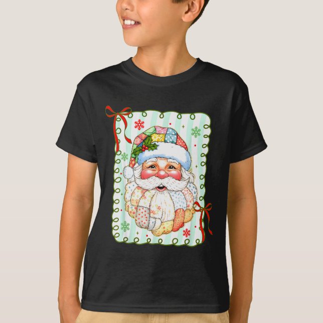 Camiseta Preppy Santa Claus Christmas Patchwork Santa Xmas  (Anverso)