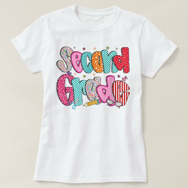 Camiseta Preppy Second Grade 2nd Grade Teachers Girls (Diseño del anverso)