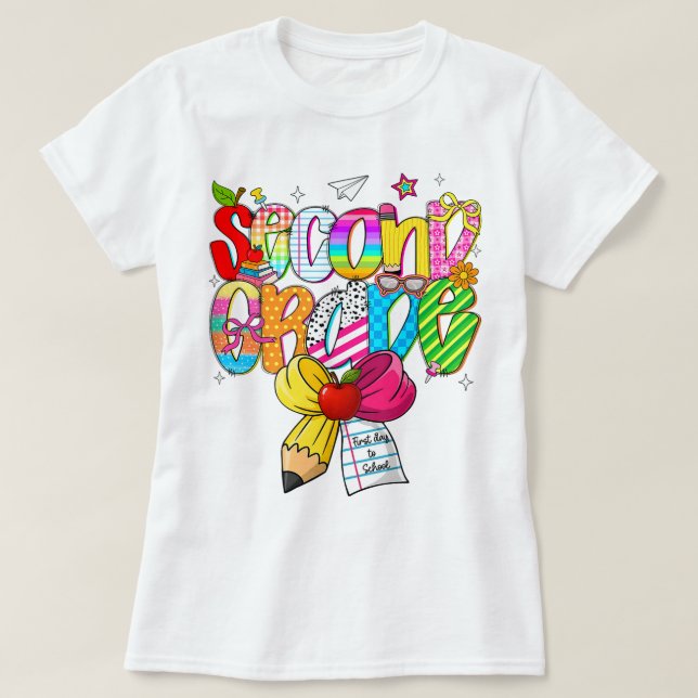Camiseta Preppy Second Grade 2nd Grade Teachers Girls (Diseño del anverso)