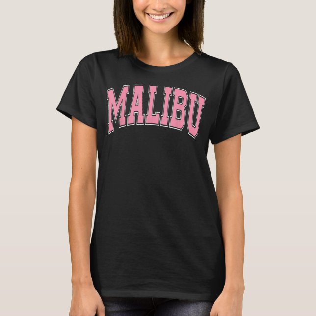 Camiseta Preppy Varsity Style Pink Malibu California (Anverso)