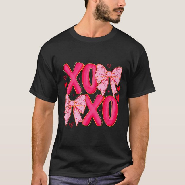 Camiseta Preppy Xoxo Coquette Bow Hearts Valentine's Day Wo (Anverso)