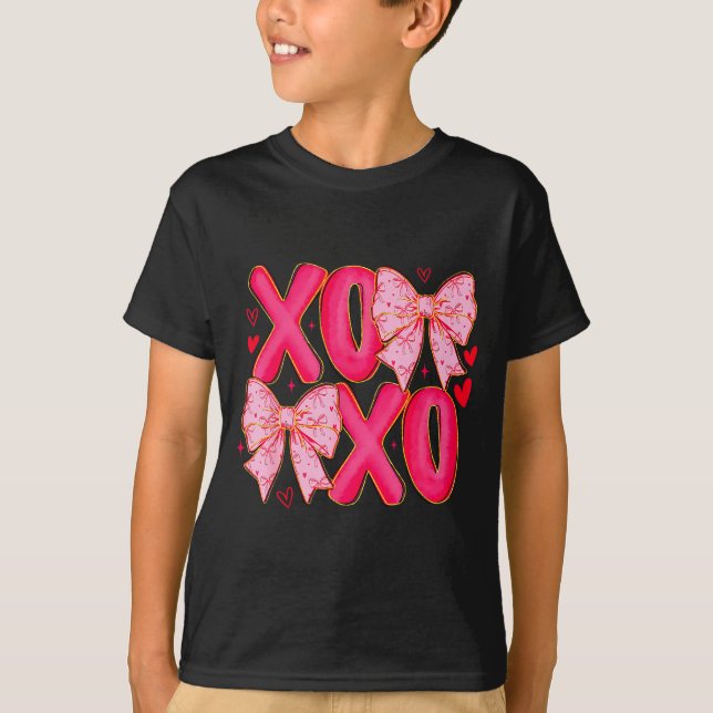 Camiseta Preppy Xoxo Coquette Bow Hearts Valentine's Day Wo (Anverso)