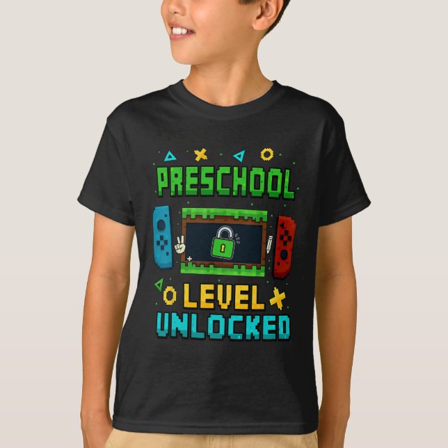 Camiseta Preschool Level Unlocked Ck To School Pixel Art Ga (Anverso)