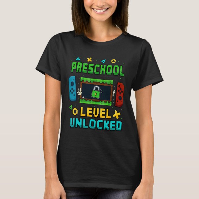 Camiseta Preschool Level Unlocked Ck To School Pixel Art Ga (Anverso)