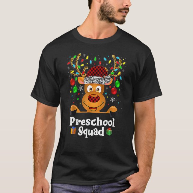 Camiseta Preschool Squad Teacher Plaid Reindeer Hat Santa C (Anverso)
