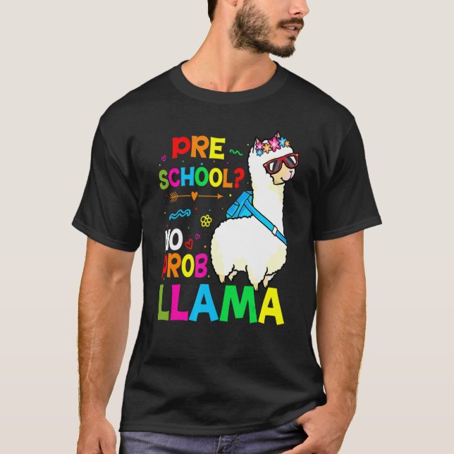 Camiseta Preschool Teacher Rainbow No Prob Llama 100th Day  (Anverso)