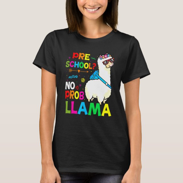 Camiseta Preschool Teacher Rainbow No Prob Llama 100th Day  (Anverso)