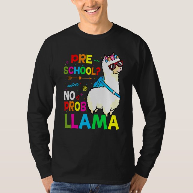 Camiseta Preschool Teacher Rainbow No Prob Llama 100th Day  (Anverso)