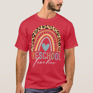 Camiseta Preschool Teacher Teach PreK Boho Rainbow Leopard