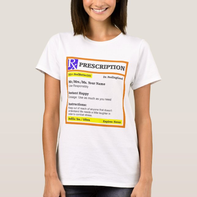Camiseta Prescripción divertida del rx (Anverso)