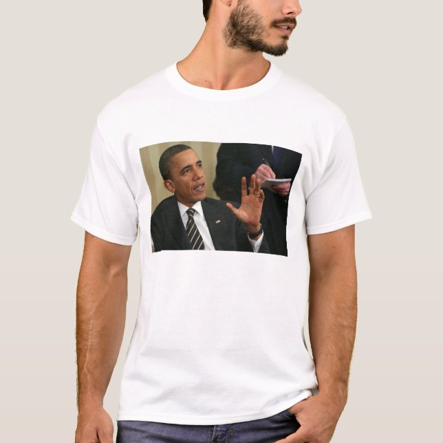 Camiseta Presidente Barack Obama habla con la prensa (Anverso)