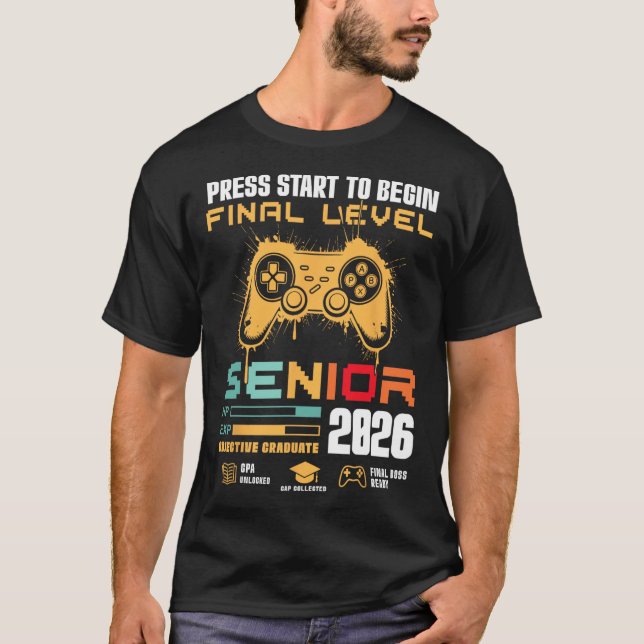 Camiseta Press Start To Begin Final Level Senior 2026 Gamer (Anverso)