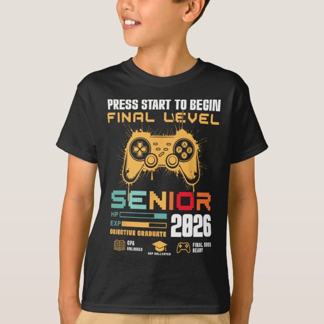 Camiseta Press Start To Begin Final Level Senior 2026 Gamer (Anverso)