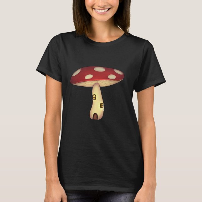 camiseta preta com estampa de cogumelo (Anverso)