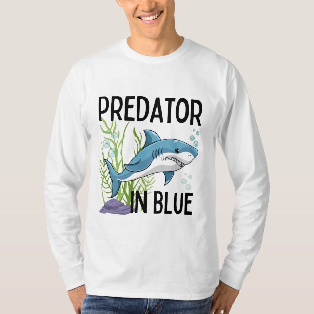 Camiseta pretador en azul , tiburón, estilo personalizado (Anverso)