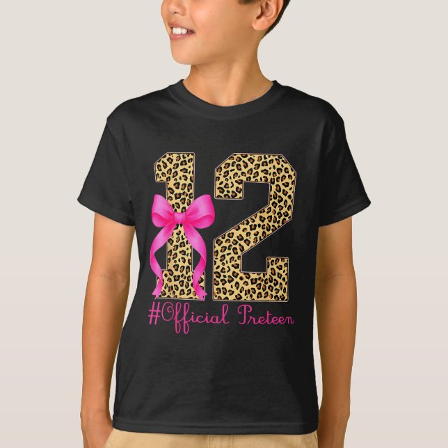 Camiseta Preteen 12th Birthday Girl Coquette Bow Leopard  (Anverso)