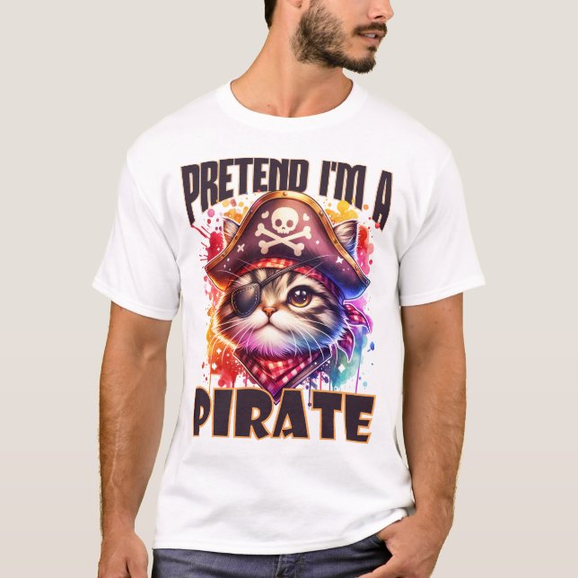 Camiseta Pretende que soy un diseño de gato pirata para div (Anverso)