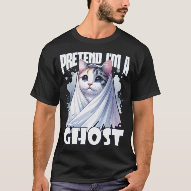 Camiseta Pretende que soy un Gato Ghost Adorable para Hallo (Anverso)