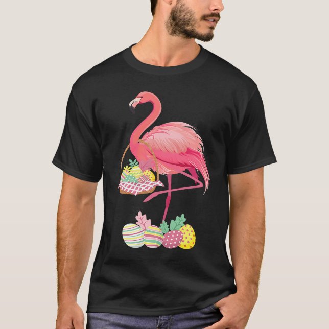 Camiseta Pretty Easter Flamingo with Easter Basket Easter (Anverso)
