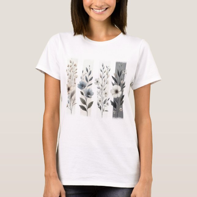 CAMISETA PRETTY GRAY AND WHITE PASTEL WILDFLOWERS (Anverso)