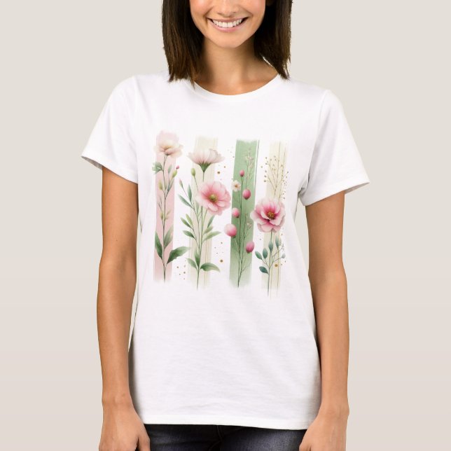 CAMISETA PRETTY PINK AND GREEN PASTEL WILDFLOWERS (Anverso)