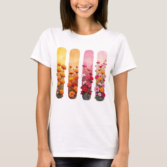CAMISETA PRETTY PINK ORANGE YELLOW FLORAL BRUSHSTROKES (Anverso)