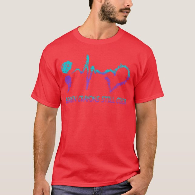 Camiseta Prevención del suicidio con crayones rotos todavía (Anverso)