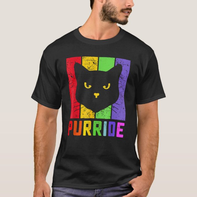 Camiseta Pride Cat Purride Gay LGBTQ Rainbow Flag Retro Sty (Anverso)