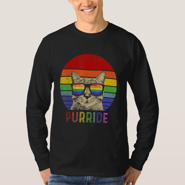 Camiseta Pride Cat Purride Gay LGBTQ Rainbow Flag Retro Sty (Anverso)