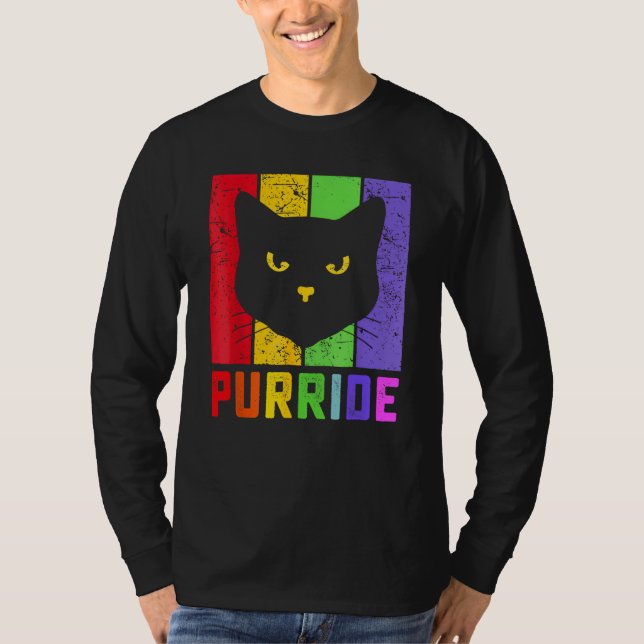 Camiseta Pride Cat Purride Gay LGBTQ Rainbow Flag Retro Sty (Anverso)