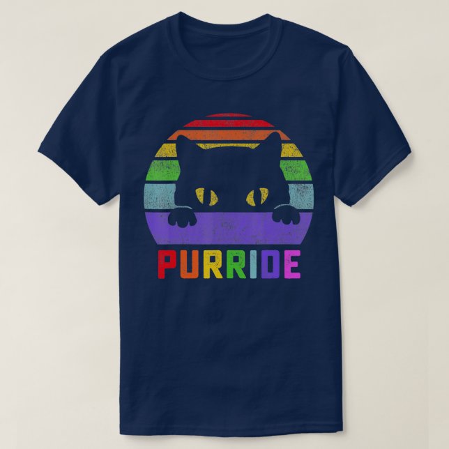 Camiseta Pride Cat Purride Gay LGBTQ Rainbow Flag Retro Sty (Diseño del anverso)