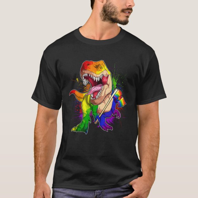 Camiseta Pride Dinosaur LGBT Gay Lesbian Transgender Trans  (Anverso)