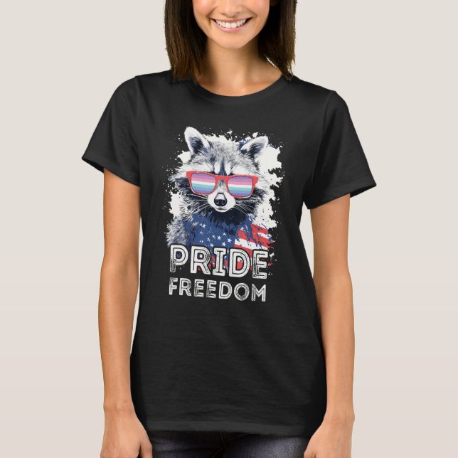 Camiseta Pride Freedom  Raccoon Genderfrith Sunglasses Flag (Anverso)