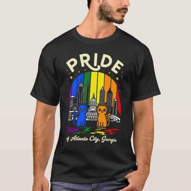 Camiseta Pride of Atlanta City Georgia Cats Rainbow Flag (Anverso)