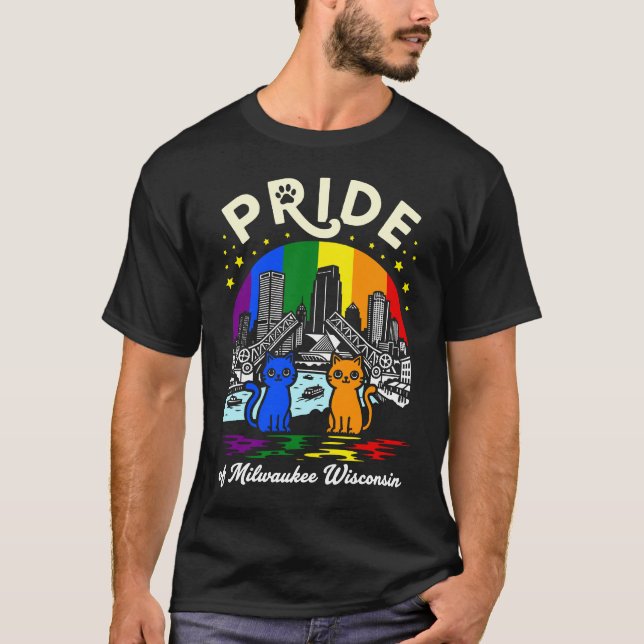 Camiseta Pride of Milwaukee City Wisconsin Cats Rainbow Fla (Anverso)