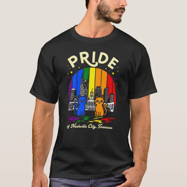 Camiseta Pride of Nashville City Tennessee Cats Rainbow Fla (Anverso)