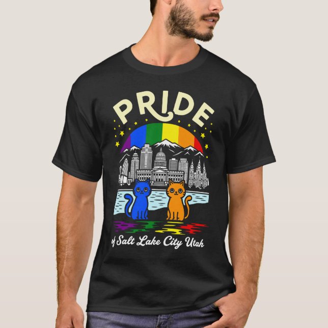 Camiseta Pride of Salt Lake City Utah Cats Rainbow Flag (Anverso)