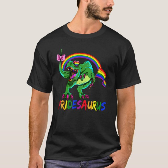 Camiseta Pridesaurus T-Rex LGBT-Orgullo Gay Rainbow T-Rex D (Anverso)