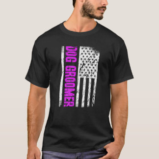 Camiseta Prima de Perro Groomer de Bandera Americana