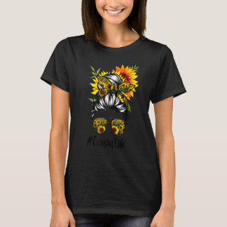 Camiseta Prima vida desordenada Hair Bun Sunflower Mujeres 