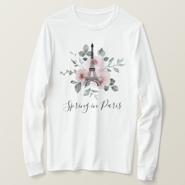 Camiseta Primavera en París - Larga manga de viaje de los C (Anverso del diseño)